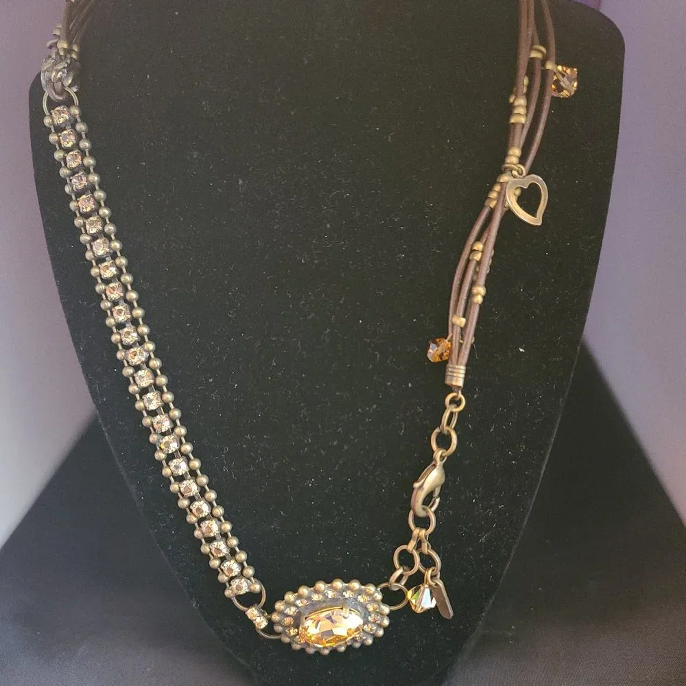 VAN GALZ - Ballchain, Leather & Crystal Wrap, Oval Pendant Necklace - Picture 1 of 14